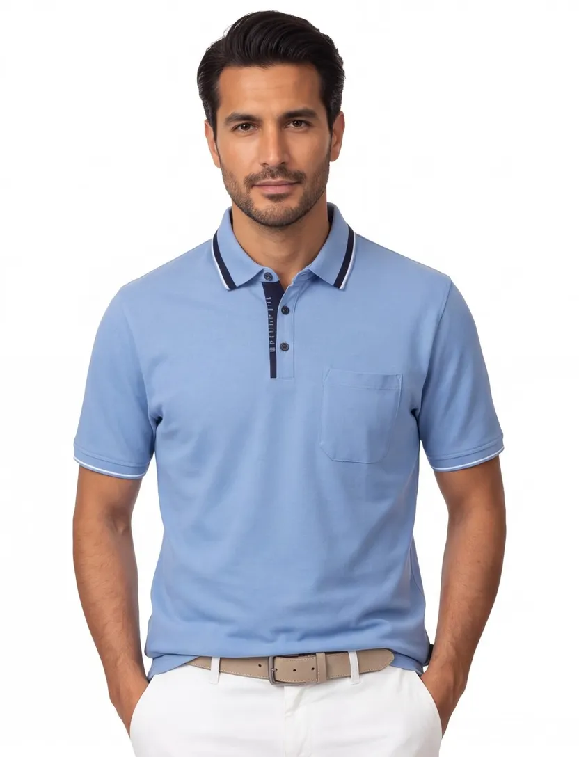 blauwe polo met zwarte omlijning Casa Moda korte mouw
