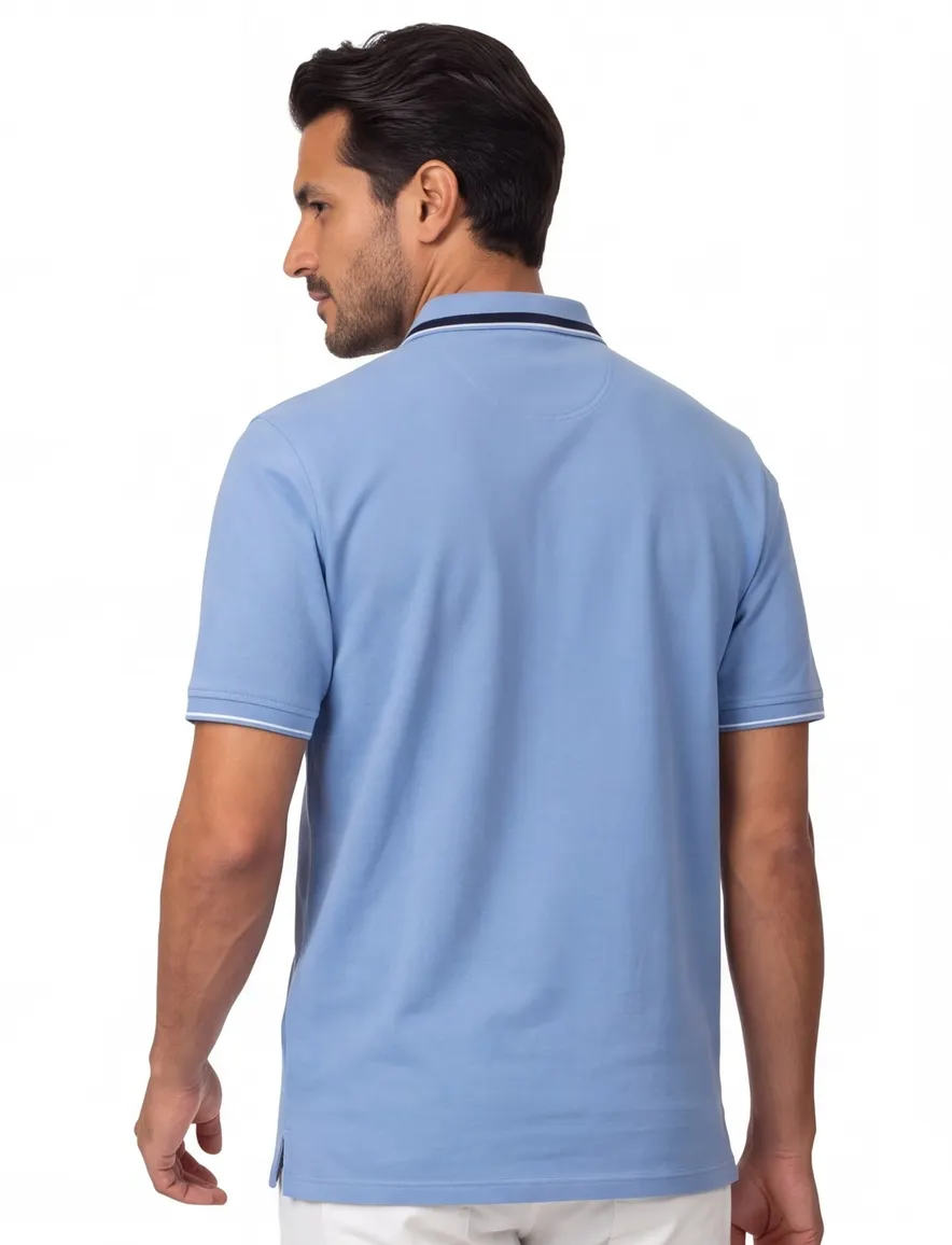 polo blauw Casa Moda korte mouw 3-knoops met borstzak