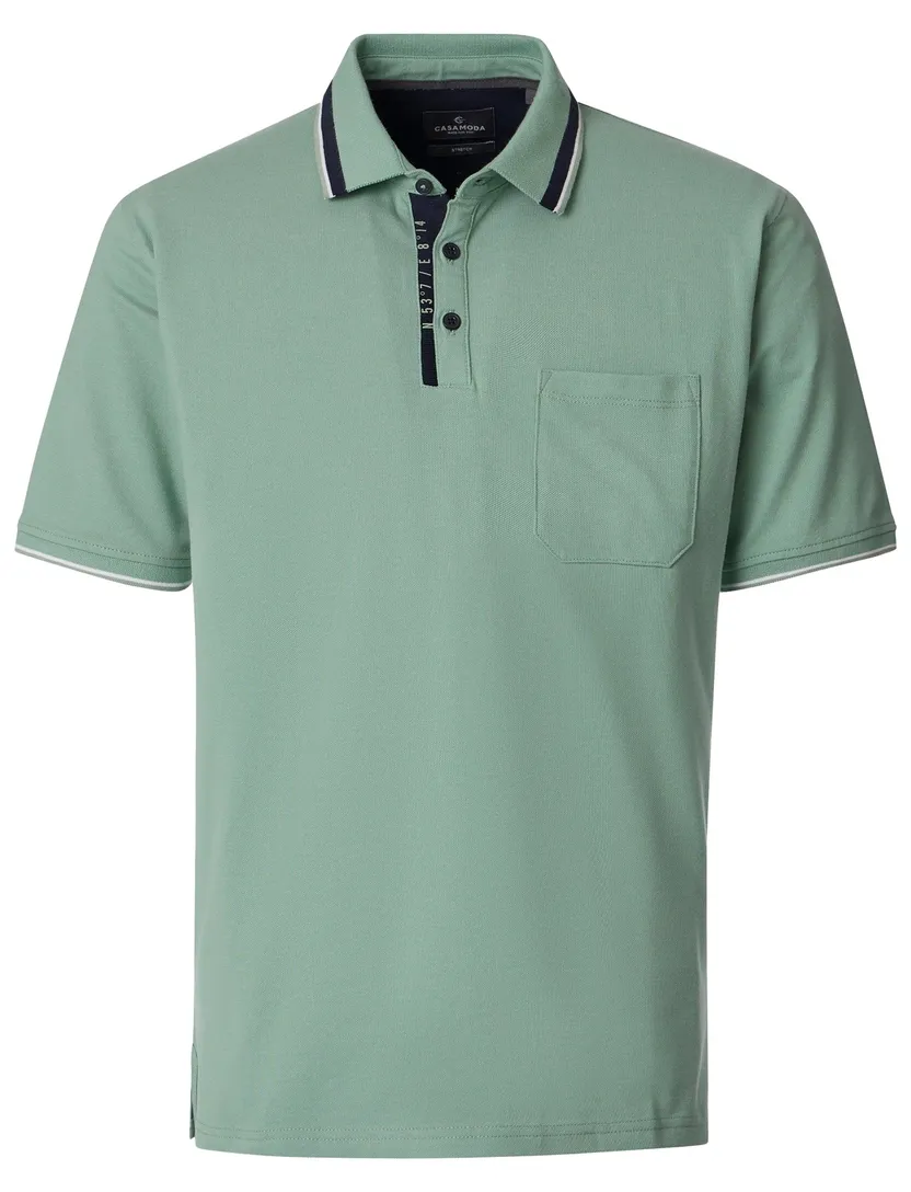 groene polo met zwarte omlijning Casa Moda korte mouw