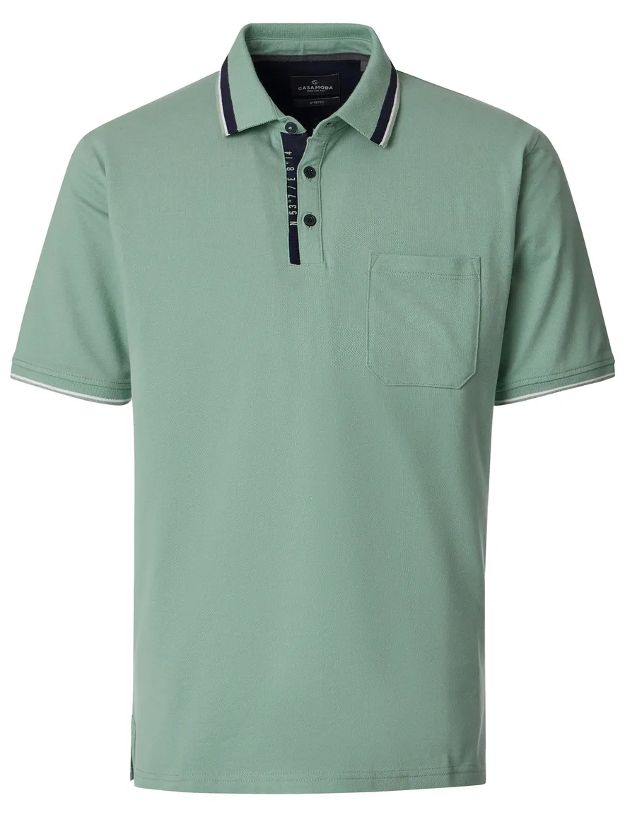 polo groen Casa Moda korte mouw 3-knoops met borstzak