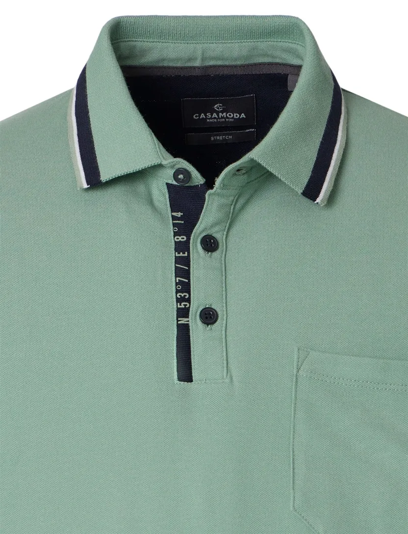 groene polo met zwarte omlijning Casa Moda korte mouw