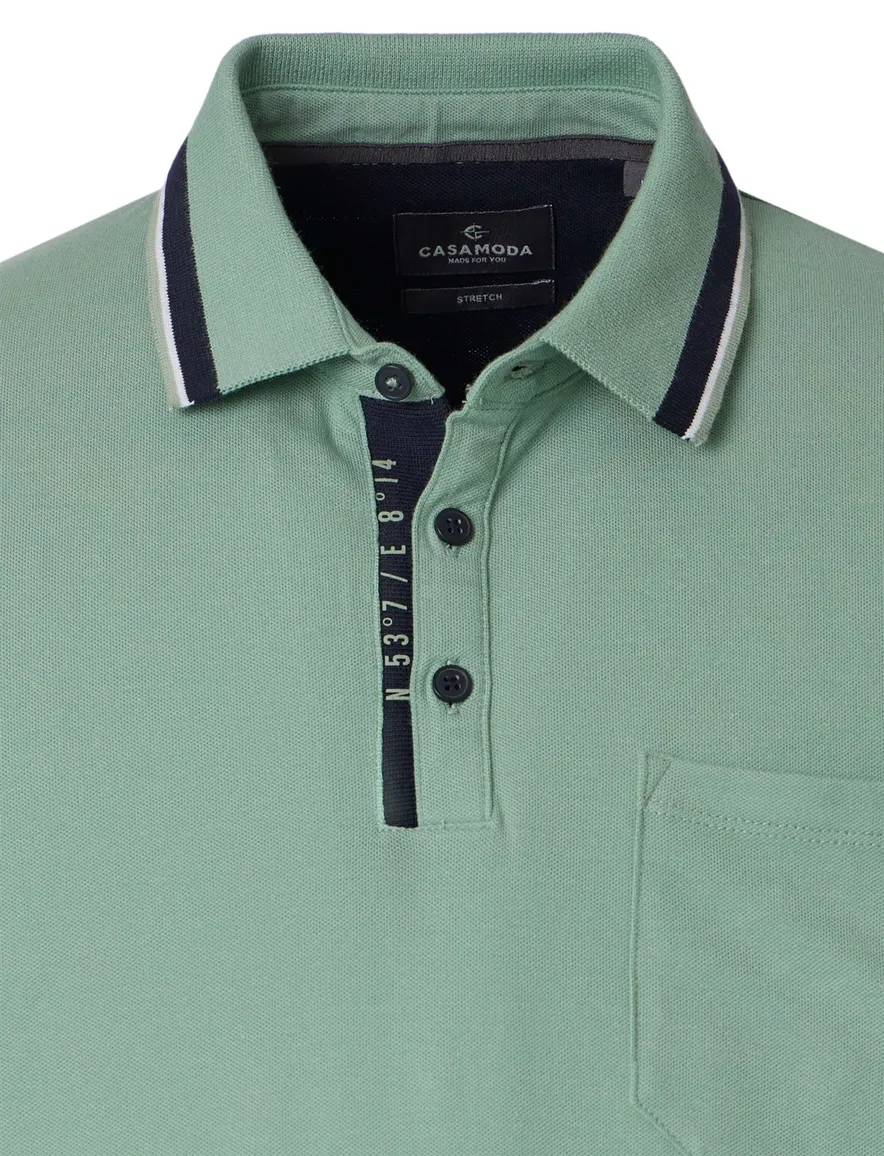 polo groen Casa Moda korte mouw 3-knoops met borstzak