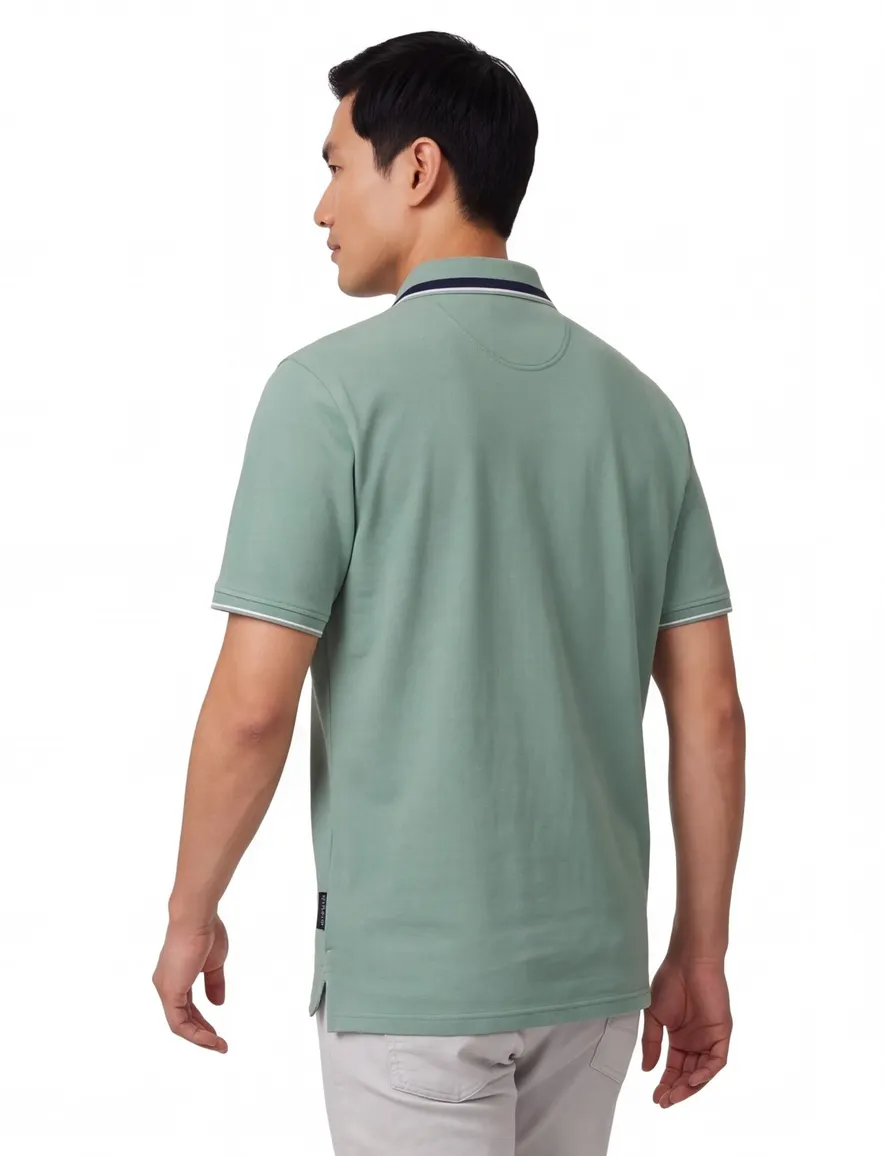 polo groen Casa Moda korte mouw 3-knoops met borstzak