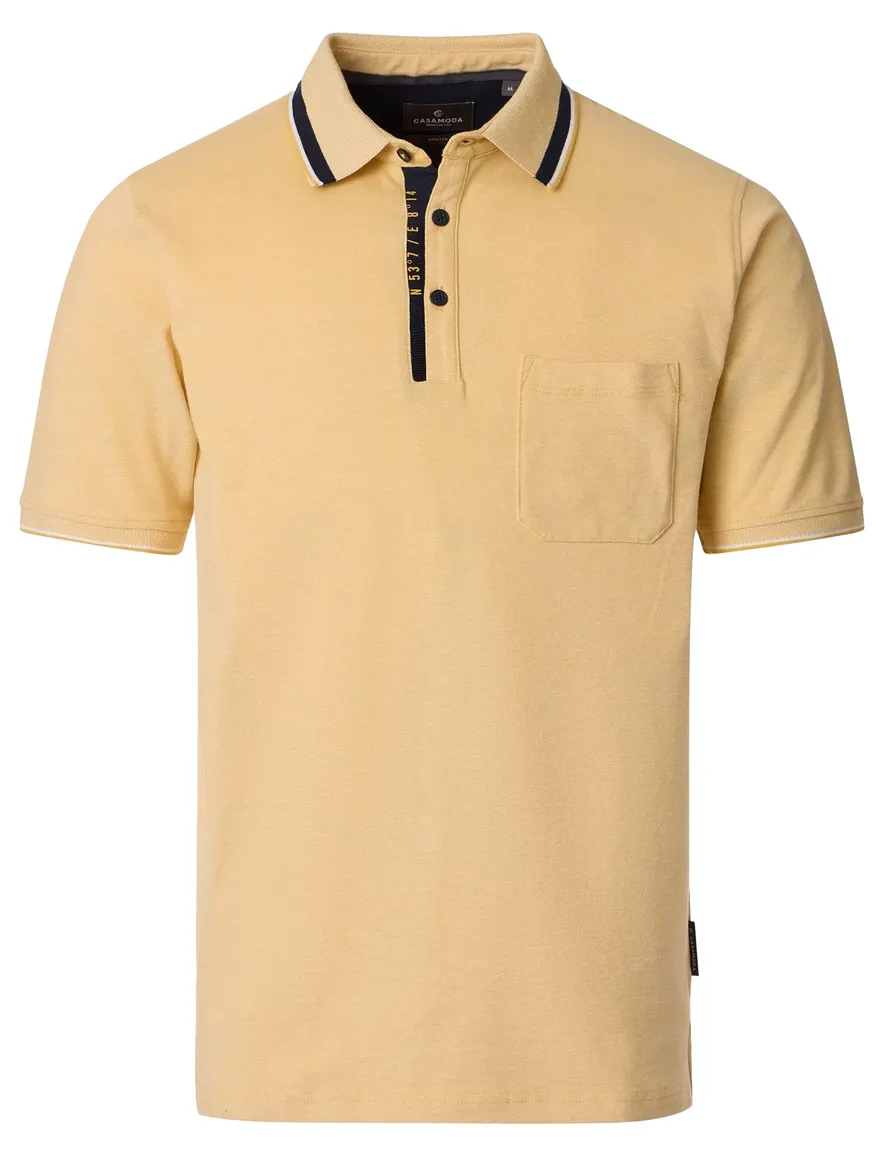 polo geel Casa Moda korte mouw 3-knoops met borstzak