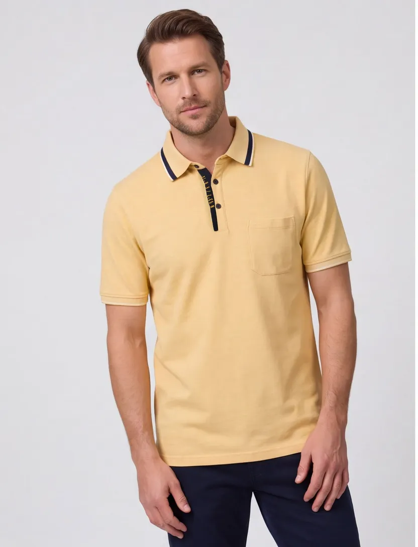 gele polo met zwarte omlijning Casa Moda korte mouw