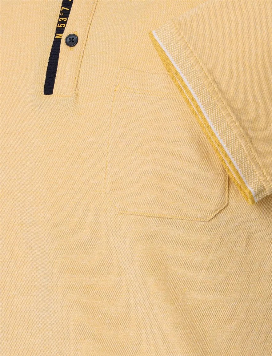 polo geel Casa Moda korte mouw 3-knoops met borstzak