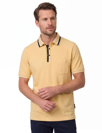 Casa Moda gele polo met zwarte omlijning Casa Moda korte mouw