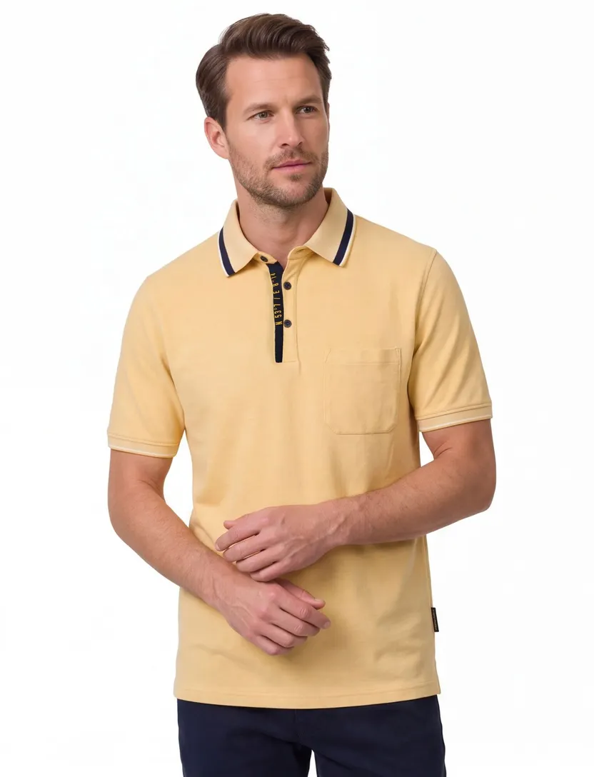 gele polo met zwarte omlijning Casa Moda korte mouw