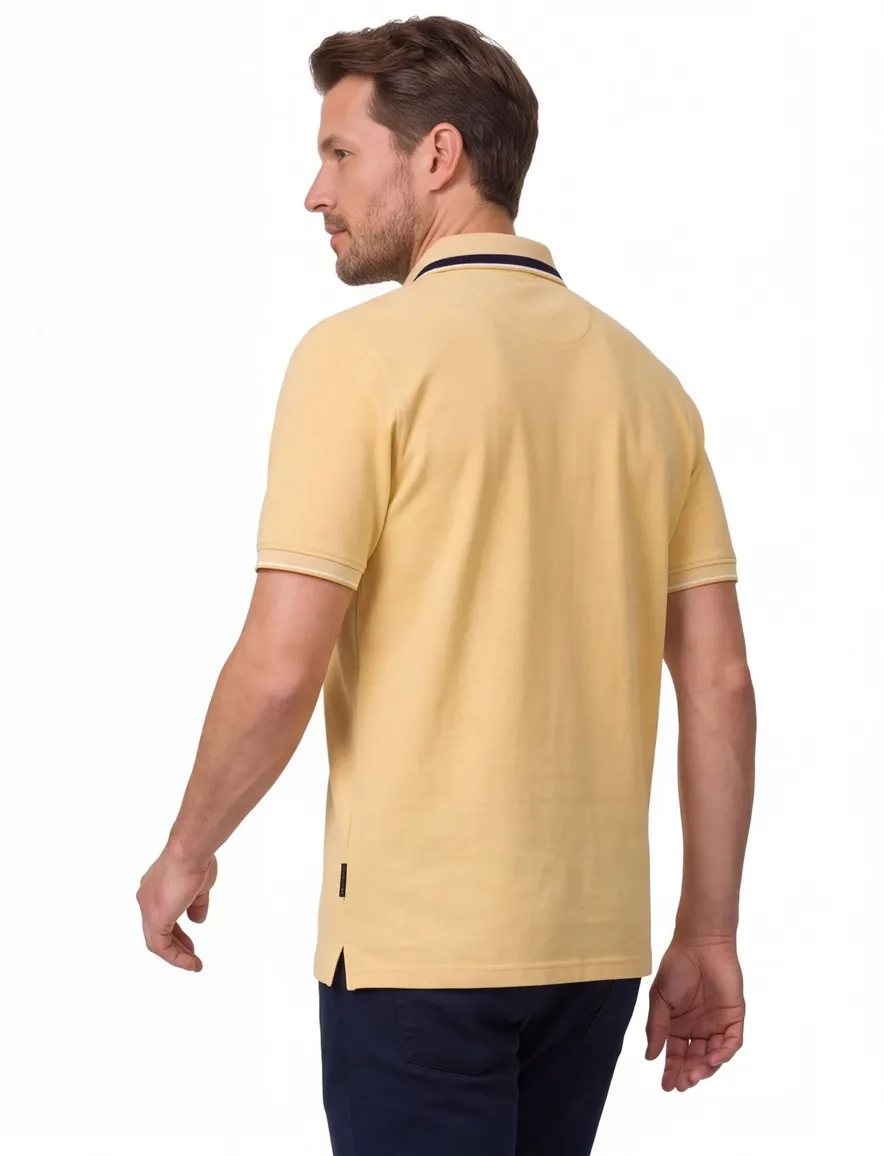 polo geel Casa Moda korte mouw 3-knoops met borstzak