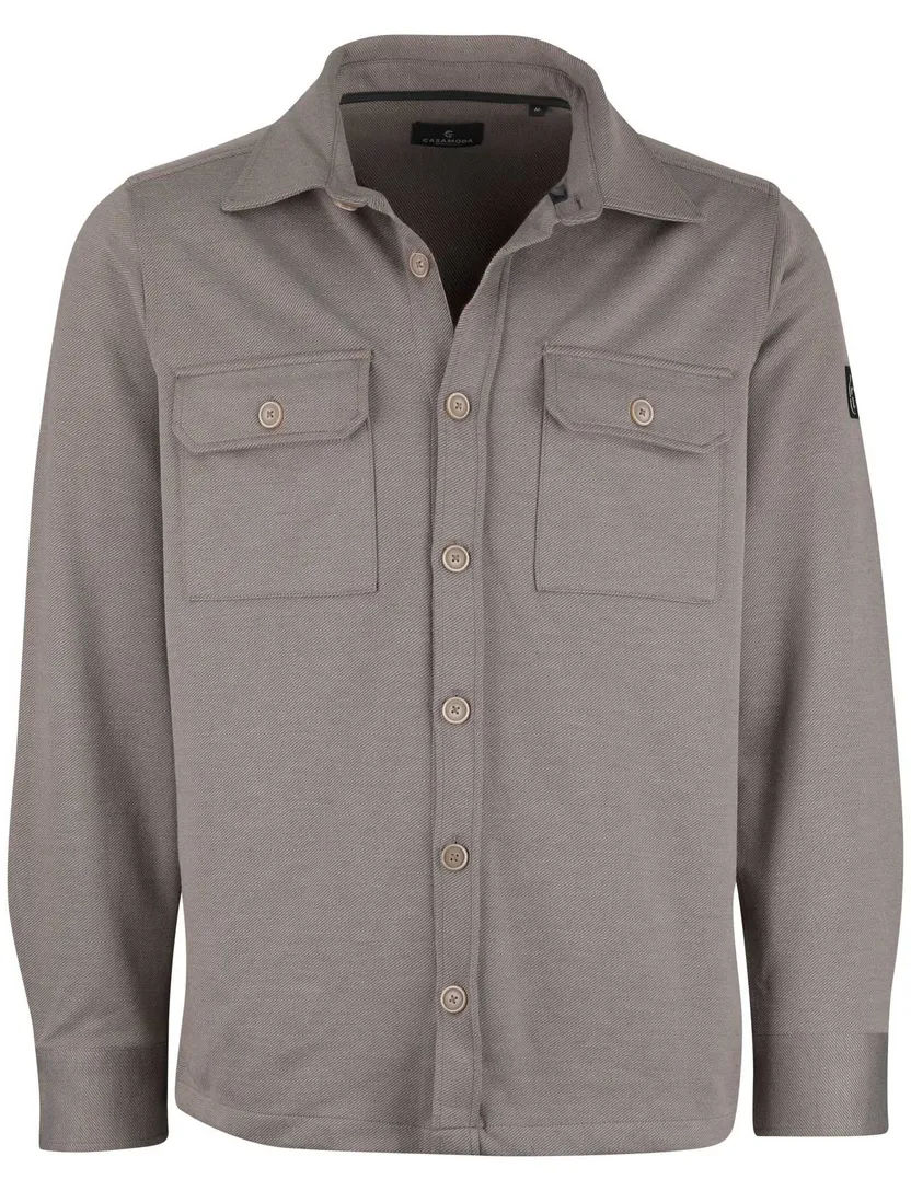 Taupe Overshirt Casa Moda twill structuur en knoopsluiting
