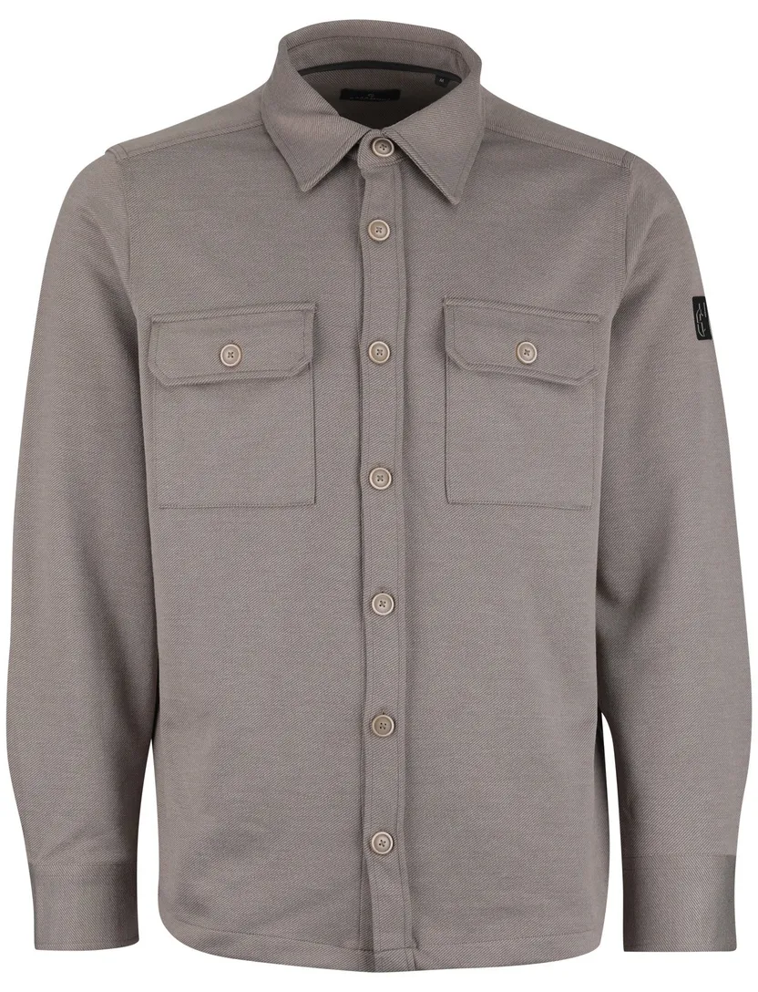 Taupe Overshirt Casa Moda twill structuur en knoopsluiting