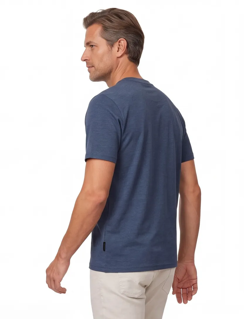 blauwe t-shirt opgenaaid logo Casa Moda korte mouw