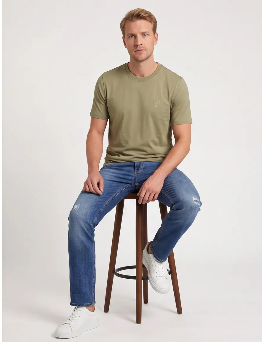T-shirt Casa Moda beige katoen normale fit