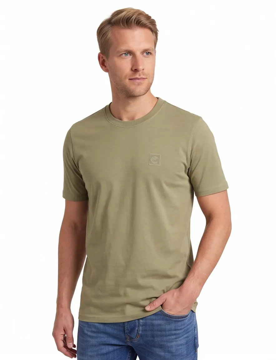 T-shirt Casa Moda beige katoen normale fit