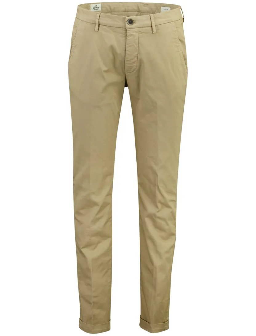 Chino broek Torino beige slim fit met omslag