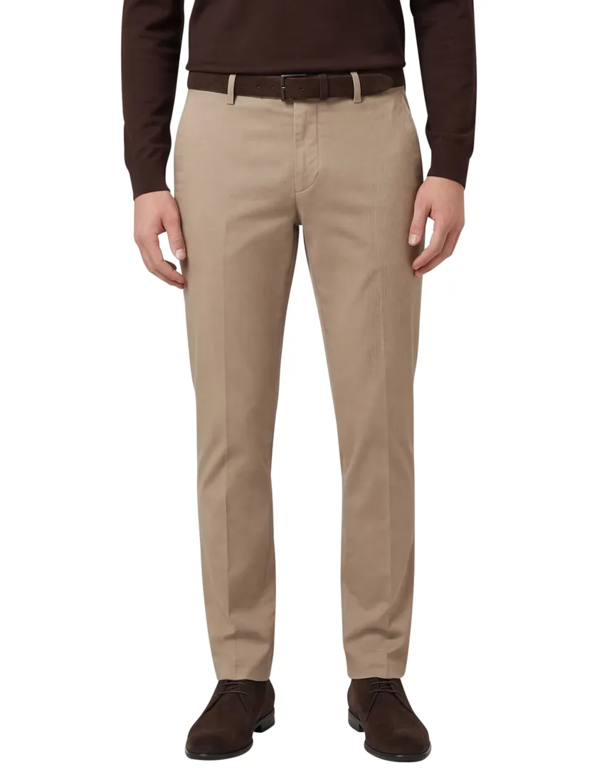 Chino broek Torino beige slim fit met omslag