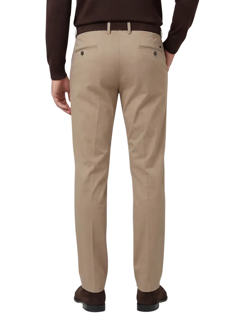 Chino broek Torino beige slim fit met omslag