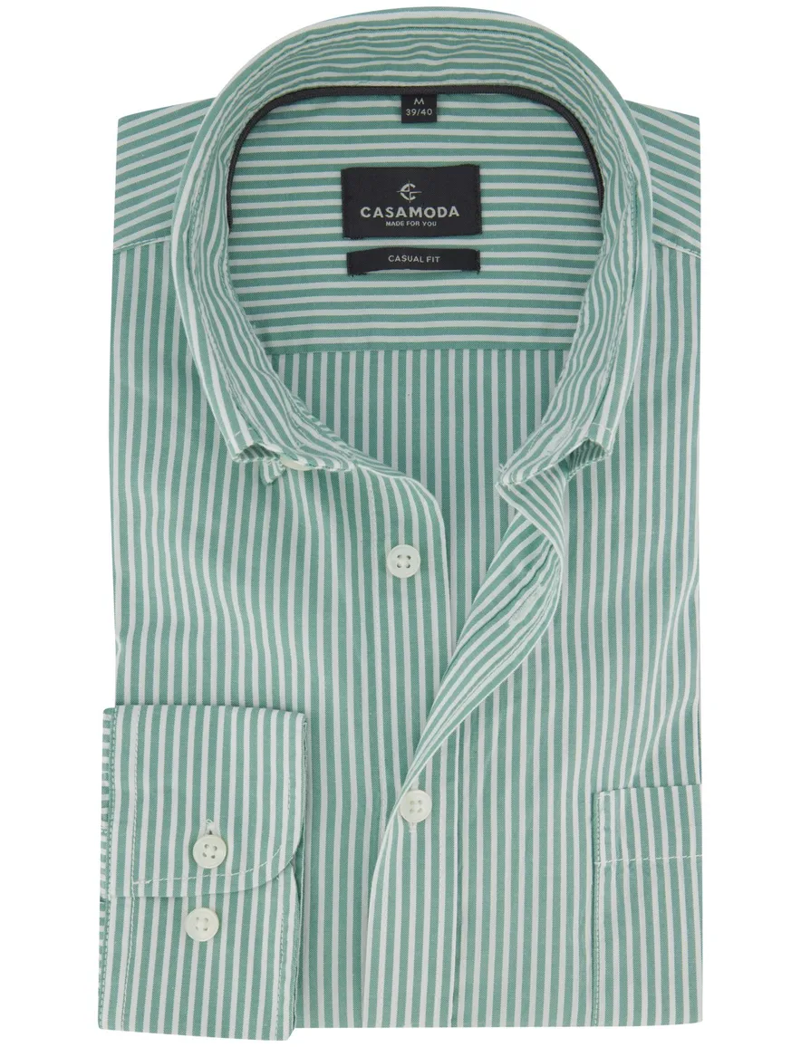 Overhemd casual fit Casa Moda groen lange mouw met strepen button-down collar