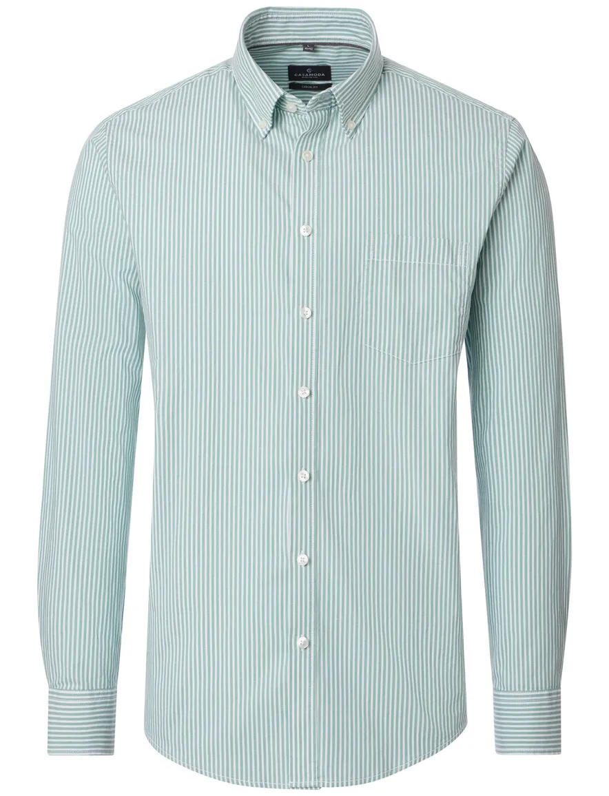 Overhemd casual fit Casa Moda groen lange mouw met strepen button-down collar