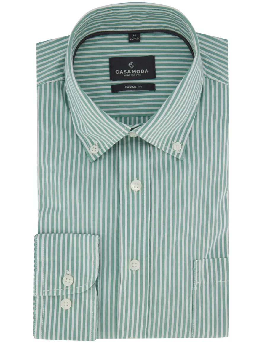 Overhemd casual fit Casa Moda groen lange mouw met strepen button-down collar