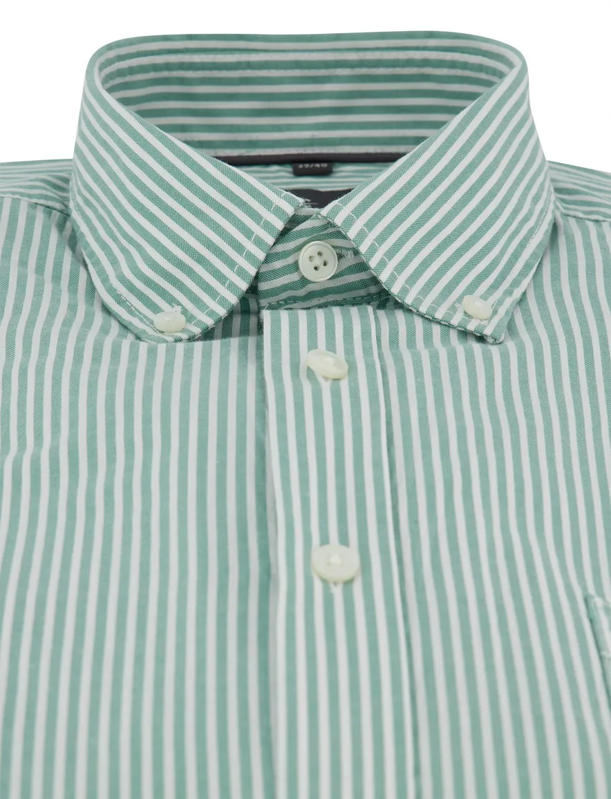 Overhemd casual fit Casa Moda groen lange mouw met strepen button-down collar