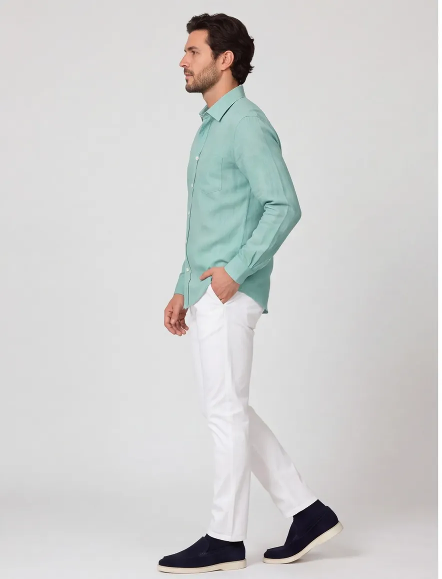 Overhemd casual fit Casa Moda turquoise semi-wide collar