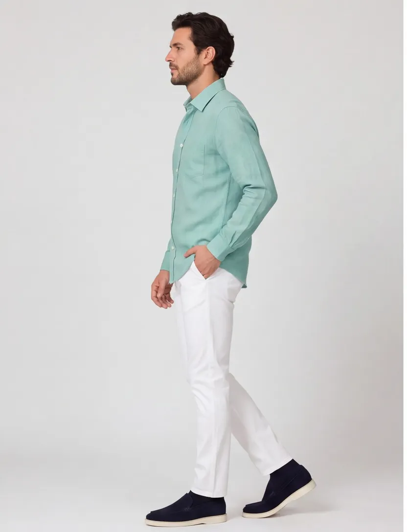 Turquoise overhemd Casa Moda borstzak witte knopen