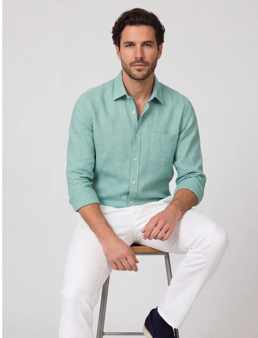 Overhemd casual fit Casa Moda turquoise semi-wide collar