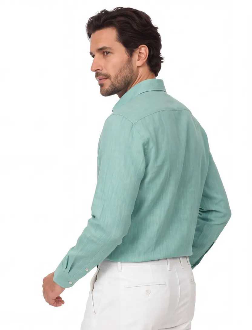 Turquoise overhemd Casa Moda borstzak witte knopen