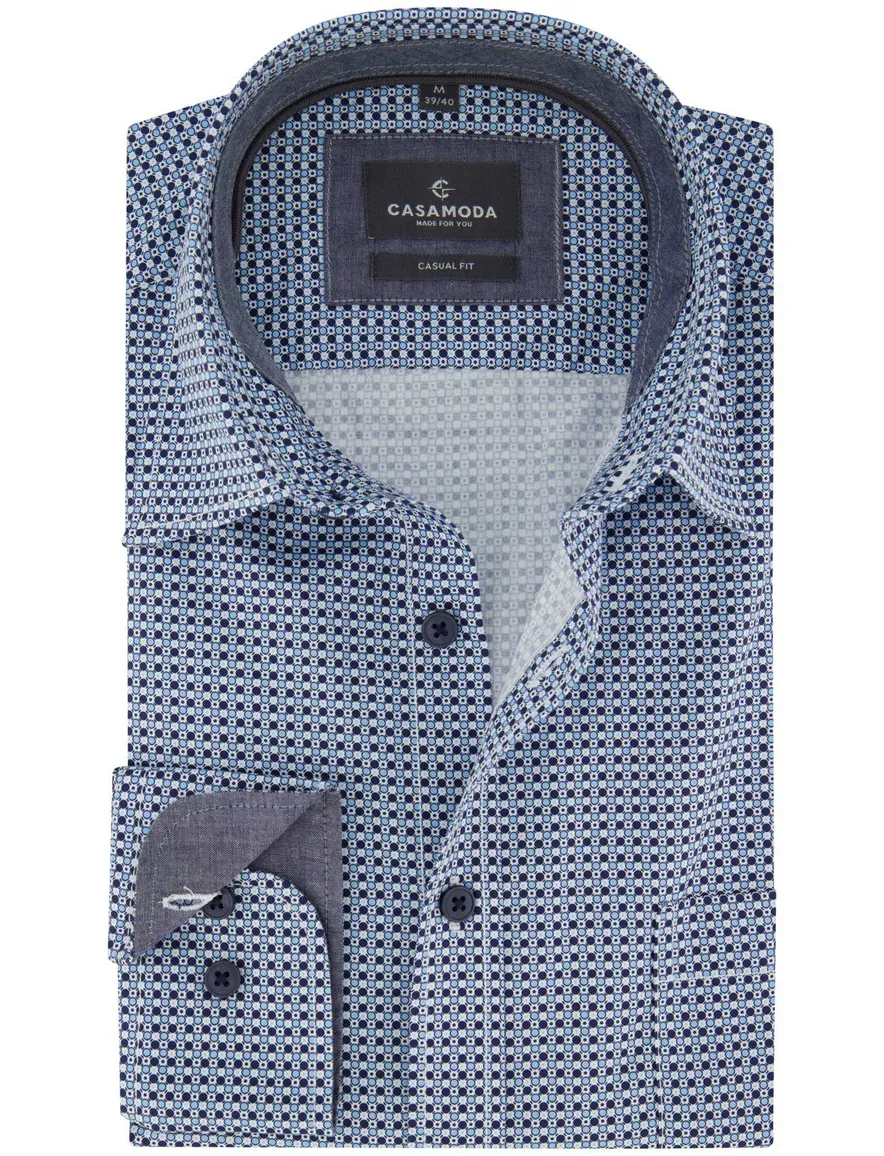 Casa Moda overhemd blauw Casual Fit met print