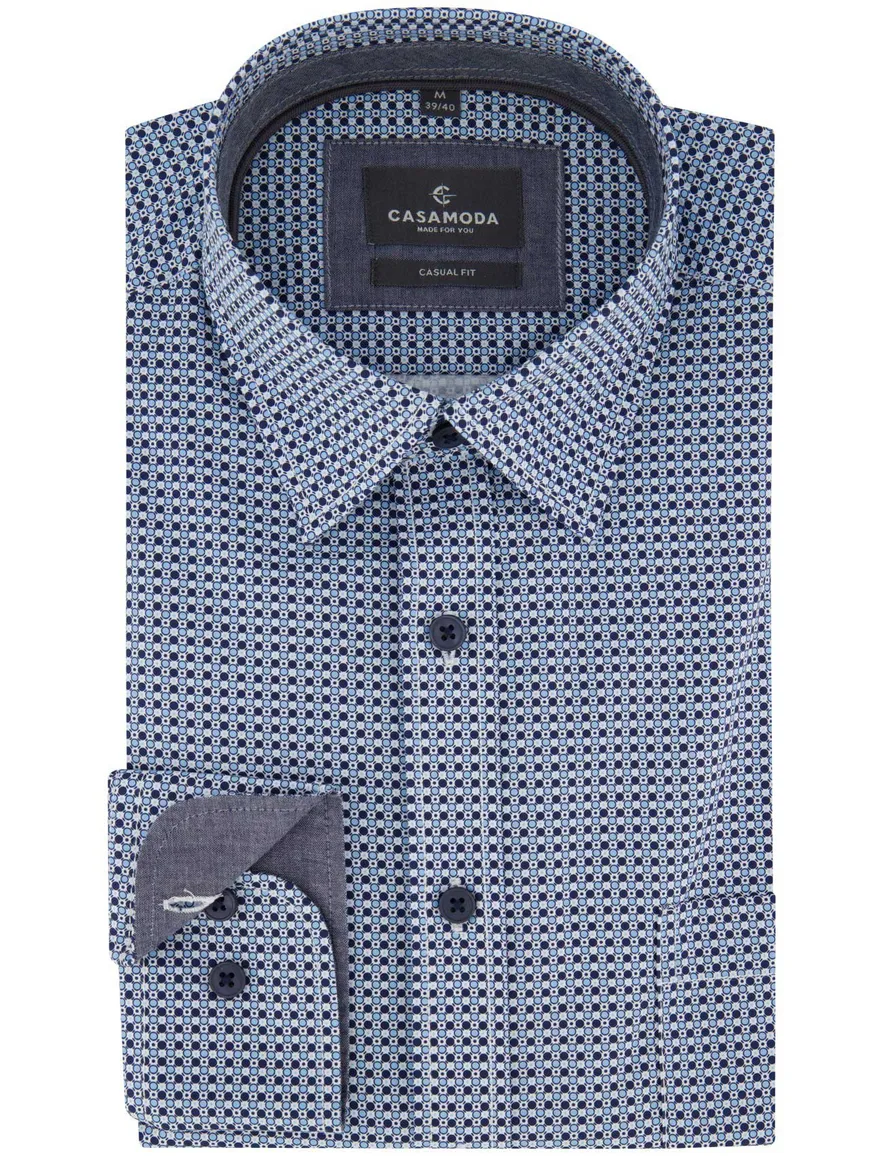 Casa Moda overhemd blauw Casual Fit met print