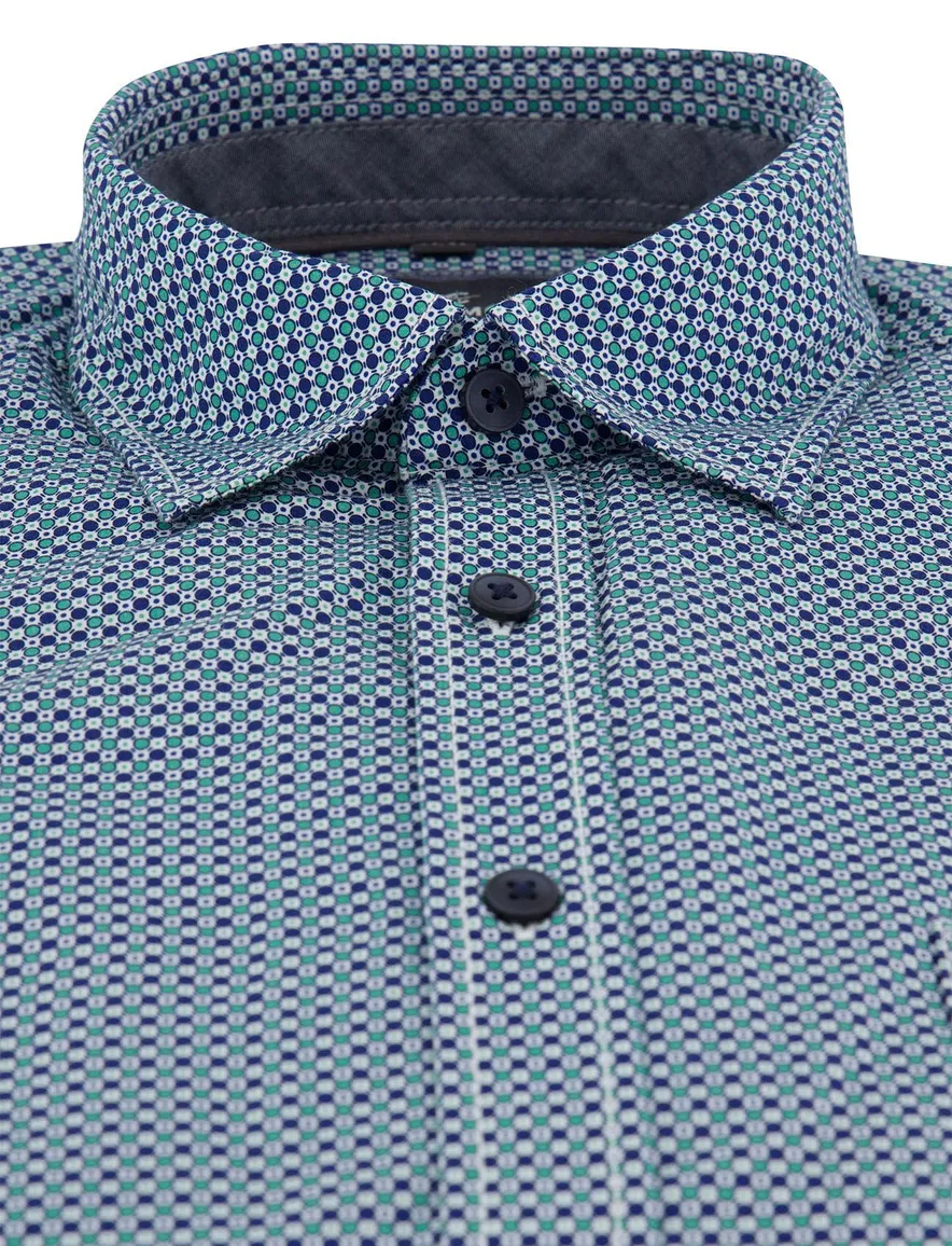 Overhemd casual fit Casa Moda blauw groen gestipt