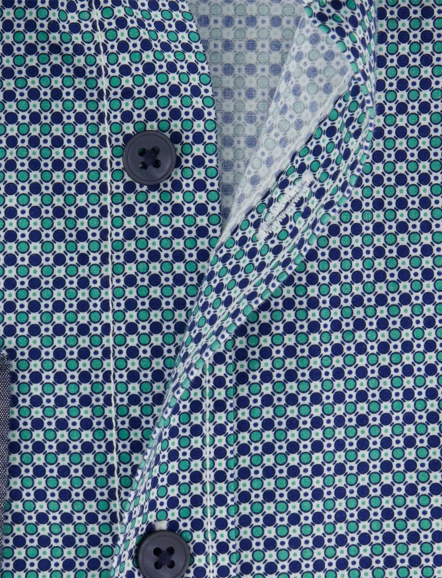 Overhemd casual fit Casa Moda blauw groen gestipt