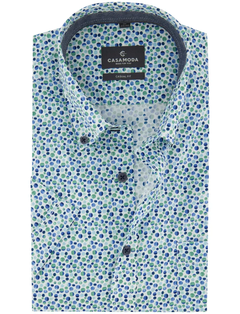 Geprint overhemd met borstzak Casa Moda groen casual fit korte mouw donkere knoop