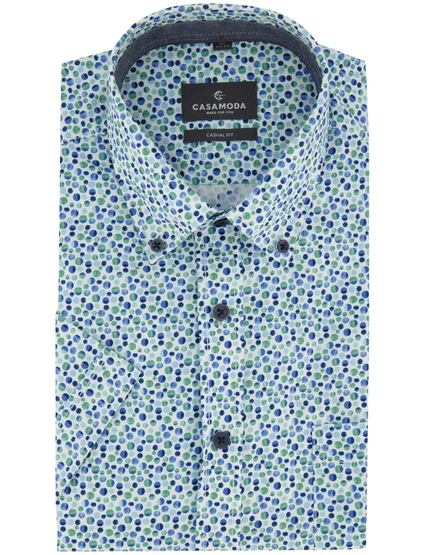Geprint overhemd met borstzak Casa Moda groen casual fit korte mouw donkere knoop