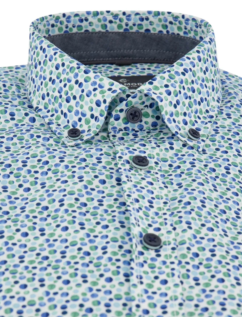 Geprint overhemd met borstzak Casa Moda groen casual fit korte mouw donkere knoop