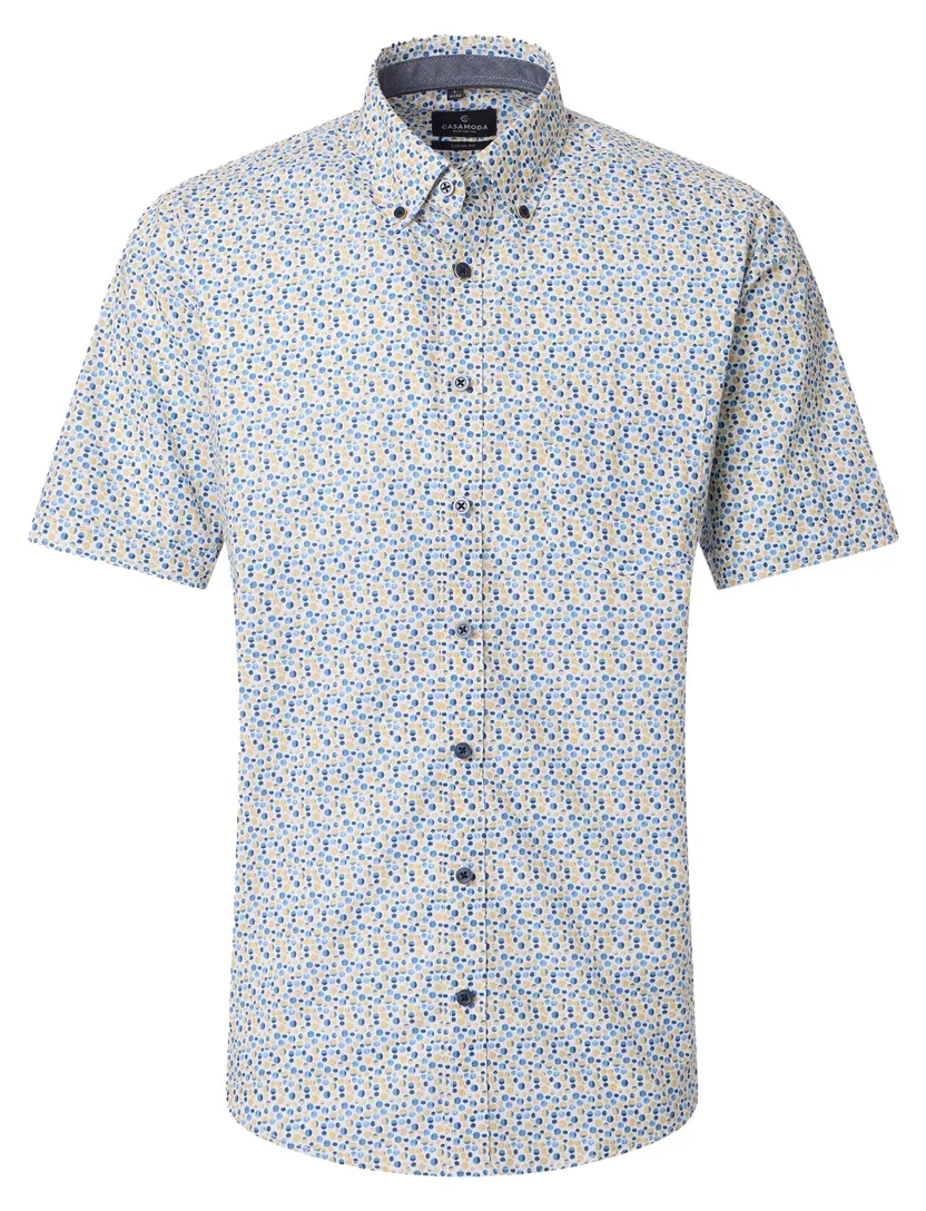 geprinte overhemd Casa Moda blauw en geel met borstzak