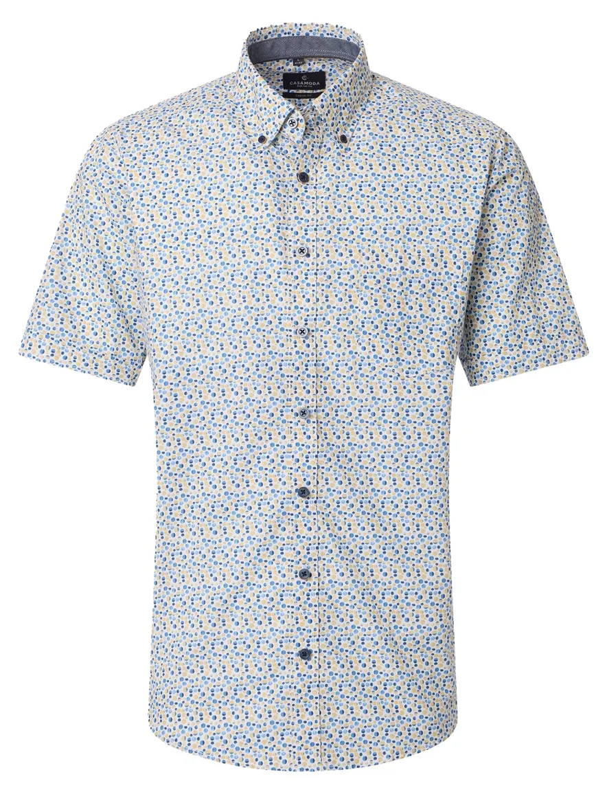 overhemd blauw en gele bolletjes Casa Moda button-down