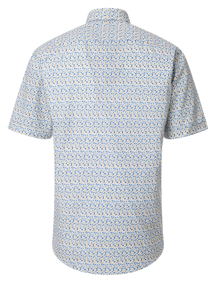 geprinte overhemd Casa Moda blauw en geel met borstzak