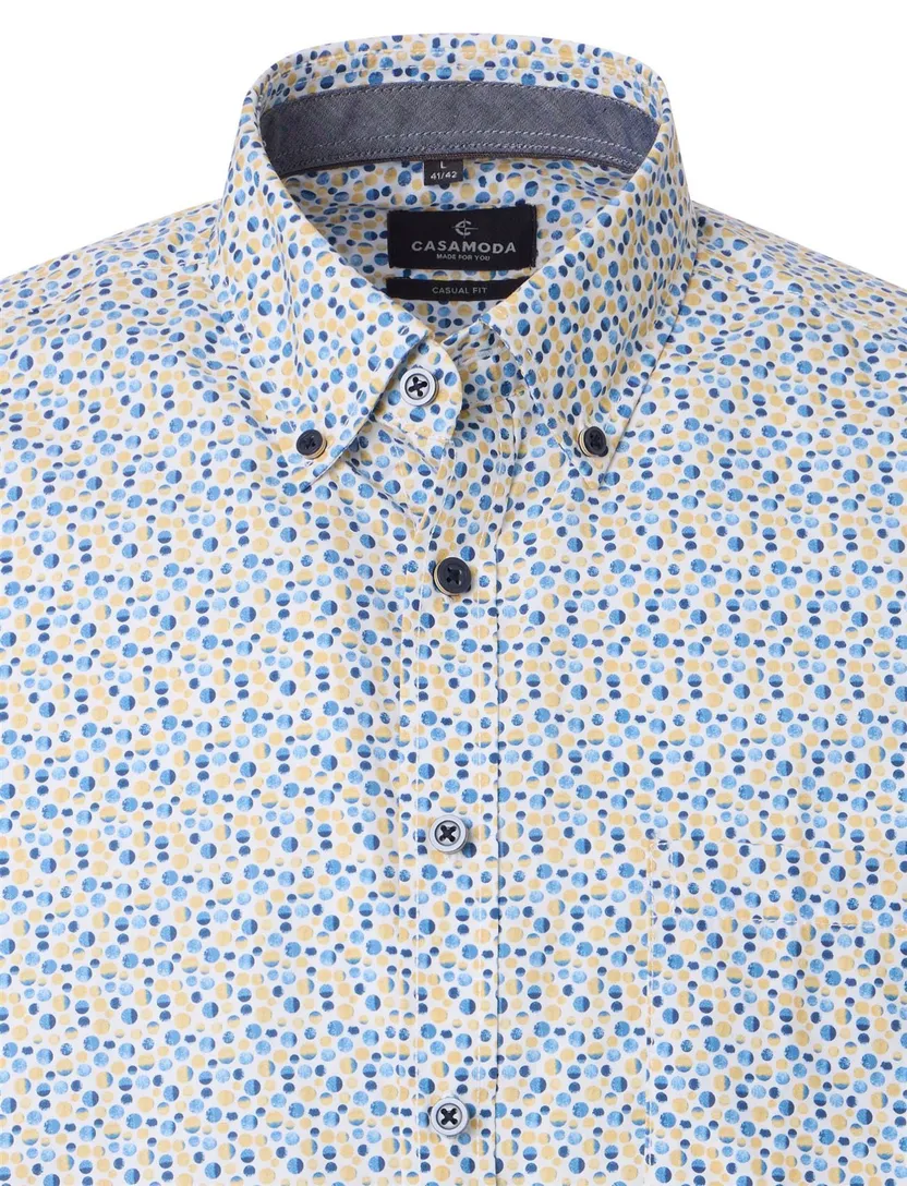 geprinte overhemd Casa Moda blauw en geel met borstzak