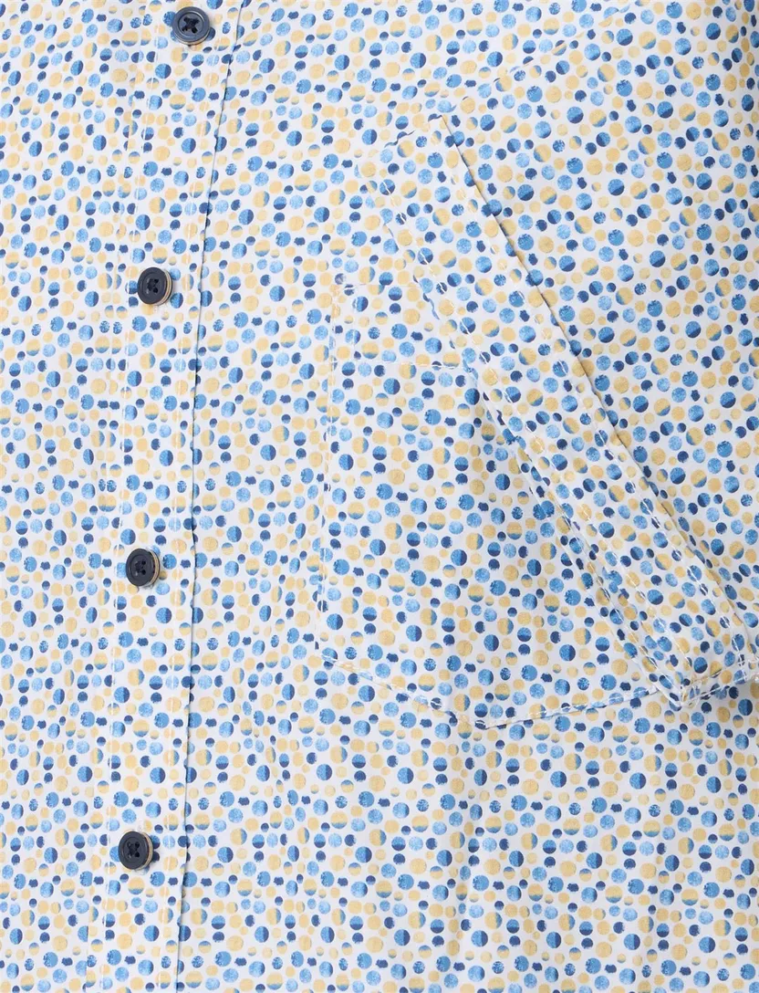 geprinte overhemd Casa Moda blauw en geel met borstzak