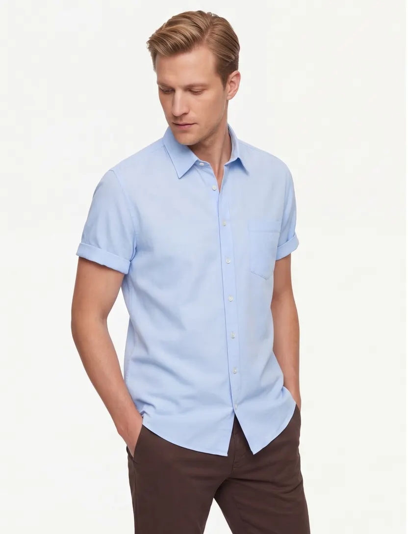 casual overhemd korte mouw Casa Moda Casual Fit lichtblauw