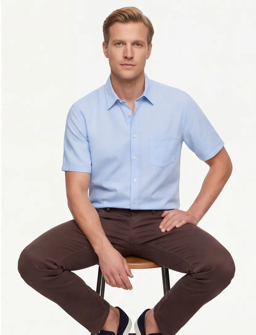 casual overhemd korte mouw Casa Moda Casual Fit lichtblauw