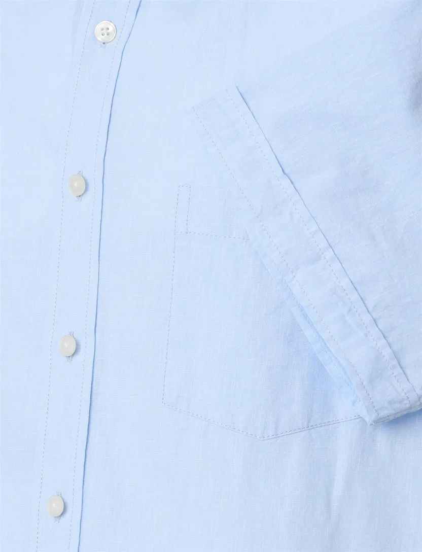 blauwe overhemd met witte knopen Casa Moda korte mouw