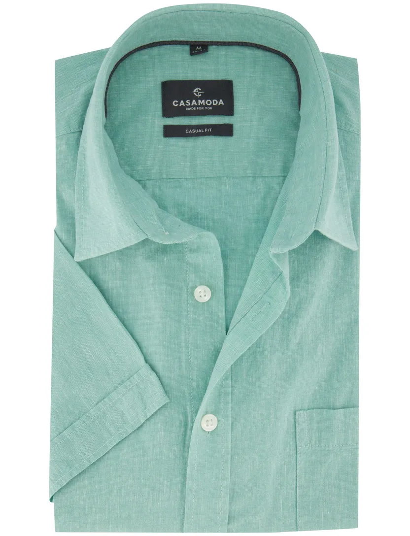 Turquoise korte mouw overhemd Casa Moda borstzak witte knopen