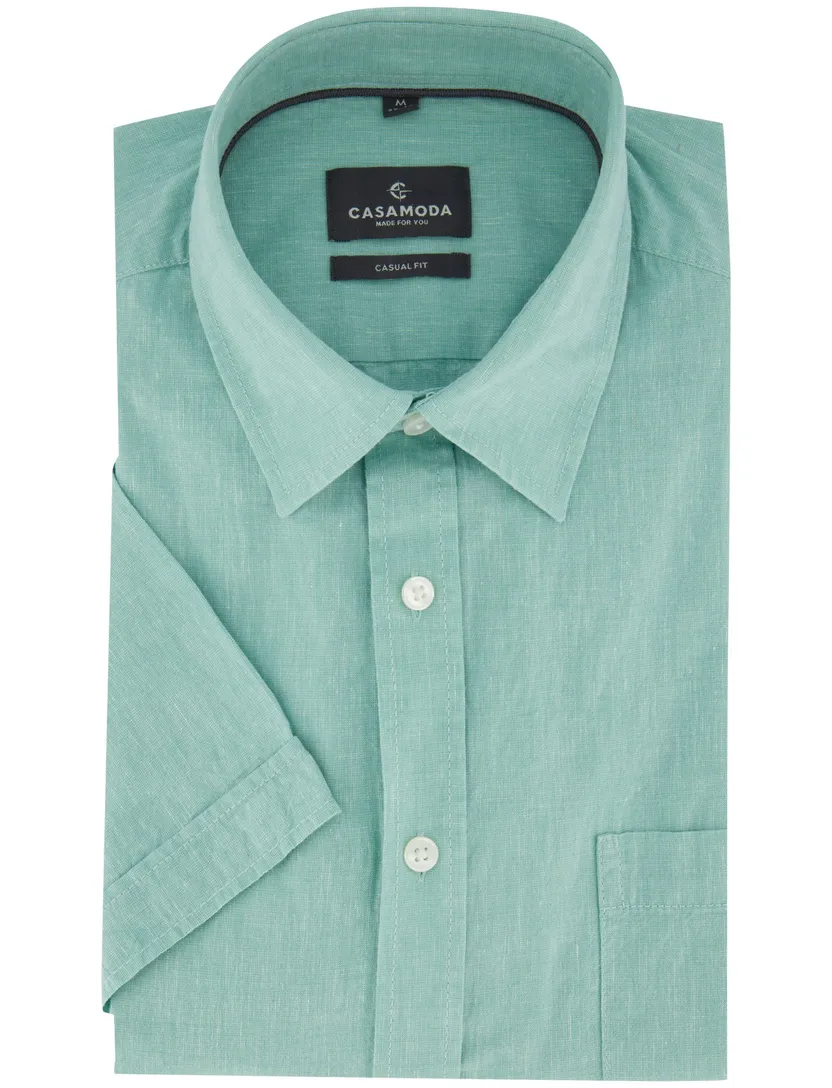 Turquoise korte mouw overhemd Casa Moda borstzak witte knopen