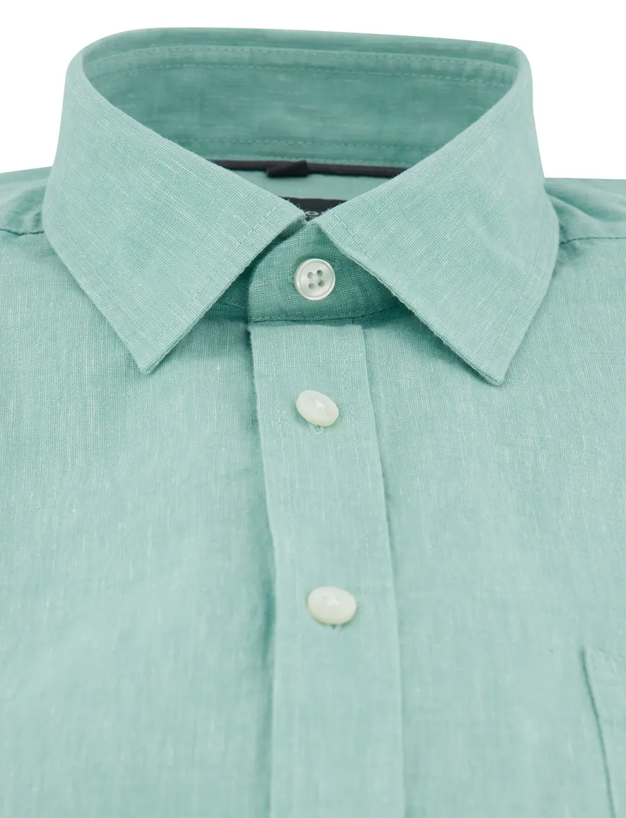 Overhemd casual fit Casa Moda turquoise korte mouw semi-wide collar