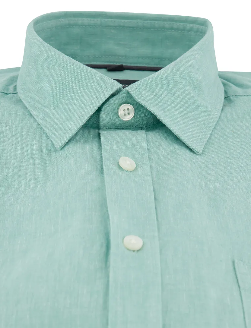 Turquoise korte mouw overhemd Casa Moda borstzak witte knopen