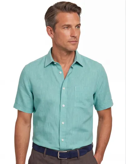 Casa Moda Overhemd casual fit Casa Moda turquoise korte mouw semi-wide collar