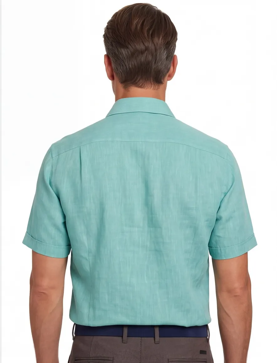 Overhemd casual fit Casa Moda turquoise korte mouw semi-wide collar